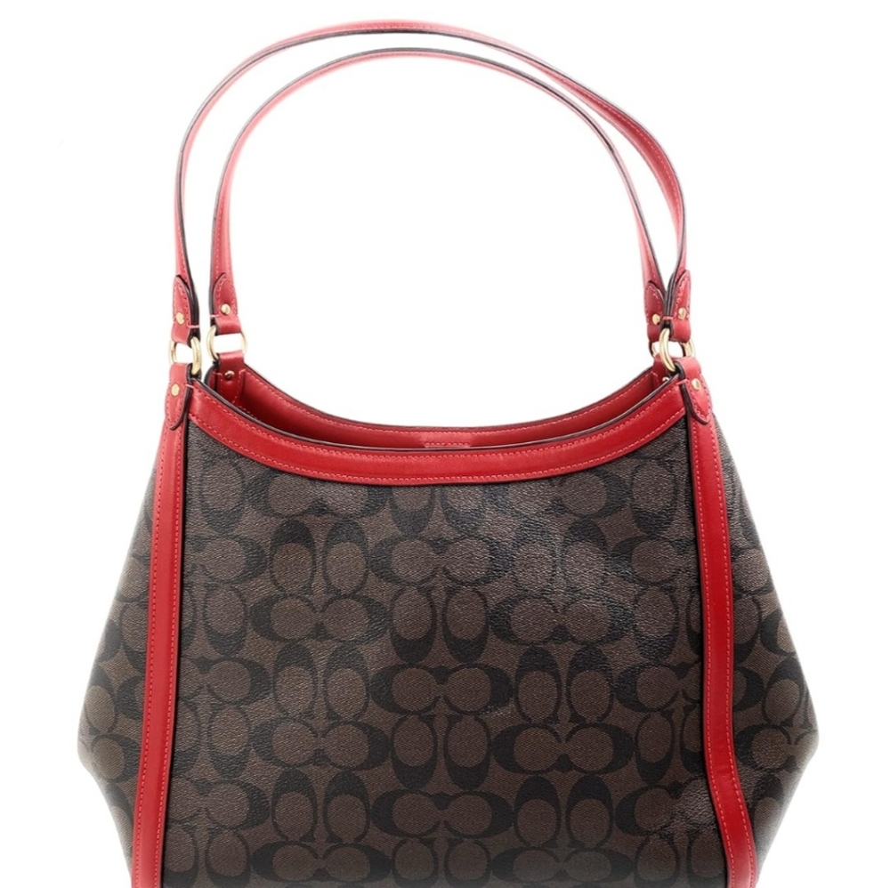Coach Brown Signature Coated Canvas & Red Leather Trim Kristy Shoulder Bag - Picture 8 of 14